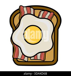 A vibrant vector illustration of a hearty breakfast sandwich featuring a fried egg and crispy bacon slices on toasted bread, presented with bold outli Stock Vector