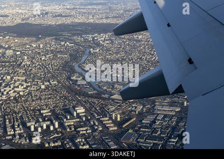 View over Paris, France from a plane window Stock Photo
