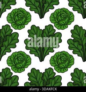 Seamless vector pattern of fresh green lettuce heads and leafy greens, perfect for food-related designs. Stock Vector