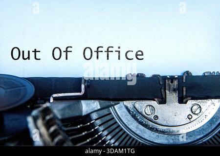 Out of Office text on an old typewriter. Off work concept. Stock Photo