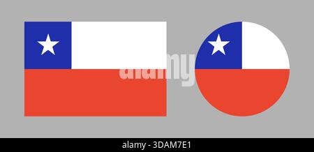 Flag of Chile. Set of National Chile flag rectangle, circle icons. Chilean round, rectangular flag buttons. Stock Vector