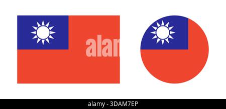 Taiwan flag circle, rectangle icons set. Round, rectangular national flag of Taiwan badges. Taiwan flag circular button. State in Asia. Patriotic sign Stock Vector