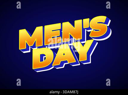 A vibrant graphic design featuring the text Mens Day in bold, 3D typography with a yellow and orange gradient on a dark blue background. Stock Vector