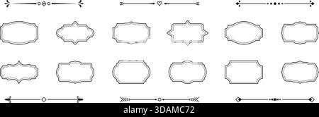 Vintage Decorative Frames and Borders. Calligraphic ornament set. Elegant Divider And Label Outline Symbol Collection. Editable Stroke. Isolated Stock Vector