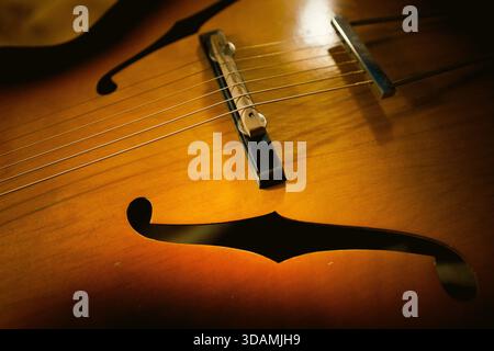 Design of an old European jazz guitar from the 50s and 60s of the