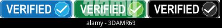 Verified Check Mark Badges on Blue, Green, and Black Labels Stock Vector