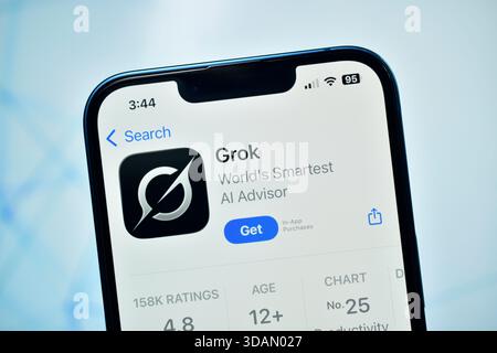 New Delhi, India 11 jaunary 2026:- Closeup of grok ai advisor app page displayed on a modern smartphone screen Stock Photo