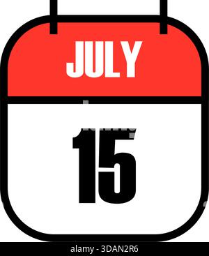 Red and white calendar page showing July 15th date for World Youth Skills Day global celebration of education, empowerment, and future workforce Stock Vector