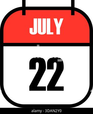 Red and white calendar page showing July 22nd date for World Brain Day, National Mango Day, and Sarawak Day global celebration and awareness graphic Stock Vector