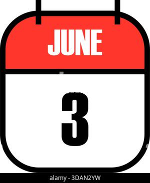 Red and white calendar page showing June 3rd date for World Bicycle Day global celebration promoting cycling, health, sustainability, and mobility Stock Vector
