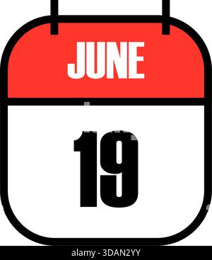 Red and white calendar page showing June 19th date for Juneteenth global celebration of emancipation, freedom, and African American heritage graphic Stock Vector