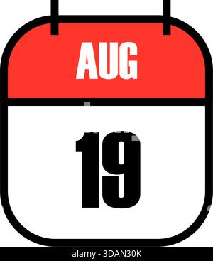 Red and white calendar page showing August 19th date for Afghanistan Independence Day and World Humanitarian Day global celebration holiday design Stock Vector