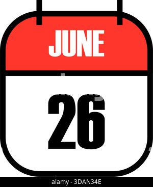 Red header and white base calendar page showing June 12 with bold black digits, highlighting a specific date for global events, holidays, Stock Vector