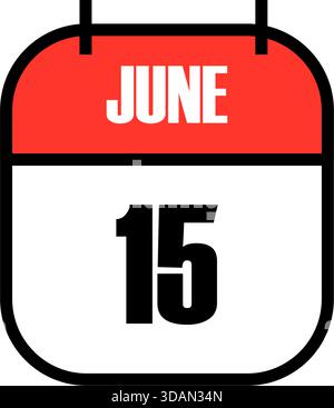 Red and white calendar icon showing June 15 in bold black font, celebrating World Elder Abuse Awareness Day to promote dignity, protection, and global Stock Vector