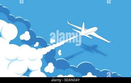 Plane takes off above the clouds graphic black white sketch ...