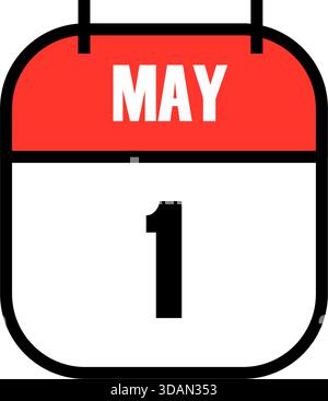 Red and white calendar page showing May 1st date for International Workers' Day Labor Day celebration worldwide holiday icon in bold graphic style Stock Vector