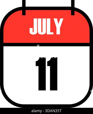 Red white calendar page showing July 11 date for World Population Day global awareness holiday minimal flat design icon for international observance Stock Vector