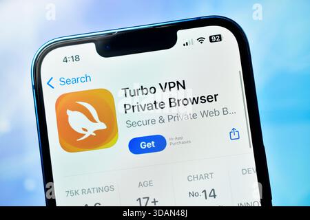 New Delhi, India 11 jaunary 2026:- Turbo VPN Private Browser App Store Page on Smartphone Screen Stock Photo
