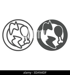 Chicken wings and leg in plate line and solid icon, grocery products concept. Vector graphics. Food dish sign on white background, outline style icon Stock Vector