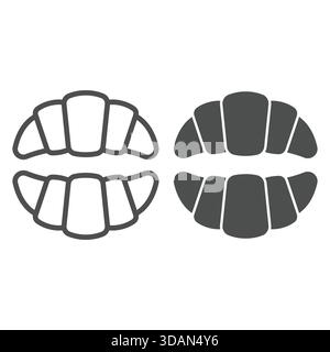 Tasty buns pair line and solid icon, bakery food products concept. Vector graphics. Croissant pastry bun sign on white background, outline style icon Stock Vector