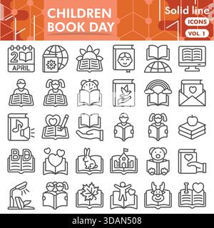 Children book symbols collection or sketches. child book day theme icons in line style signs for web and app. Vector graphics isolated on white backgr Stock Vector