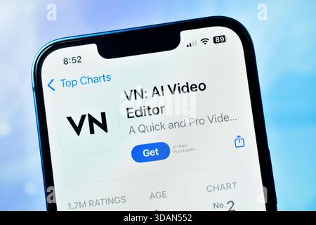 New Delhi, India 11 jaunary 2026:- VN AI Video Editor App Store Page on Smartphone Screen Stock Photo