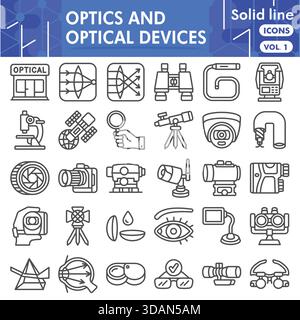 Optical instruments symbols collection or sketches. optics theme icons in line style signs for web and app. Vector graphics isolated on white backgrou Stock Vector