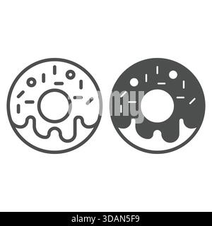 Sweet donut line and solid icon, eat what you want concept. Vector graphics. Glazed donut bun sign on white background, outline style icon for mobile Stock Vector