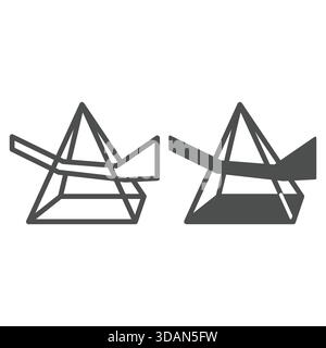 Path of light ray in prism line and solid icon, optical effect concept. Vector graphics. Piramid with mirrors sign on white background, outline style Stock Vector