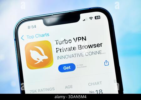 New Delhi, India 11 jaunary 2026:- Turbo VPN Private Browser App Store Page on Smartphone Screen Stock Photo