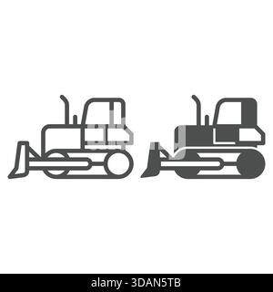 Bulldozer vehicle line and solid icon, construction site concept. Vector graphics. Heavy equipment transport sign on white background, outline style i Stock Vector