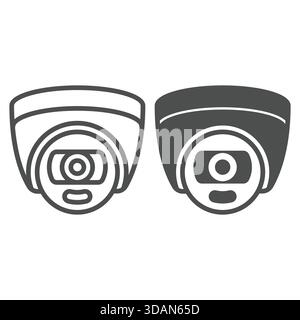 Wall mounted camera line and solid icon, surveillance and spying concept. Vector graphics. Wide angle lens camera sign on white background, outline st Stock Vector