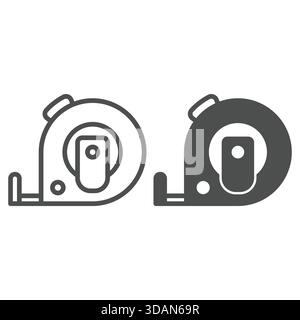 Measuring tape line and solid icon, construction worker tools concept. Vector graphics. Scale meter tool sign on white background, outline style icon Stock Vector