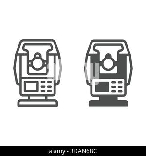Optical theodolite line and solid icon, optical equipment concept. Vector graphics. Angle measurement tool sign on white background, outline style ico Stock Vector