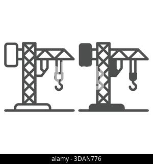 Tower crane line and solid icon, building construction concept. Vector graphics. Large crane with hook sign on white background, outline style icon fo Stock Vector