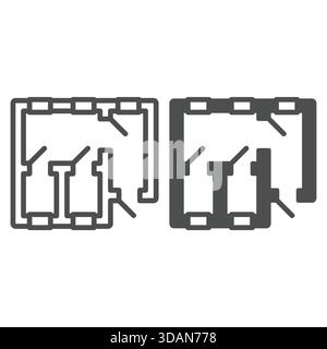 Room layout building plan line and solid icon, construction concept. Vector graphics. Home house plan sign on white background, outline style icon for Stock Vector