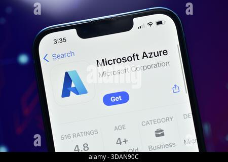 New Delhi, India 11 jaunary 2026:- Microsoft Azure App on smartphone is a cloud computing platform developed by Microsoft Stock Photo