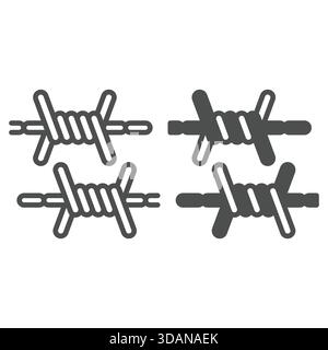 Barb wire line and solid icon, additional fence guard concept. Vector graphics. Metal barbed cord sign on white background, outline style icon for mob Stock Vector