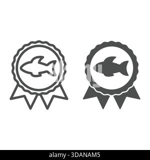 Fishing award line and solid icon, fishery product quality concept. Vector graphics. Fisher man sign on white background, outline style icon for mobil Stock Vector
