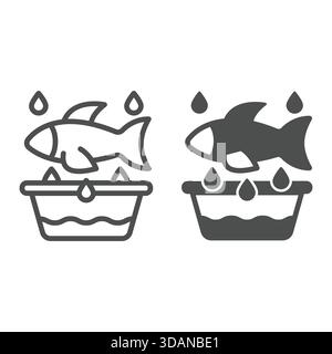 Fish at water basket concept. Vector graphics. fishery concept. Vector graphics. Washing fish sign on white background, outline style icon for mobile Stock Vector