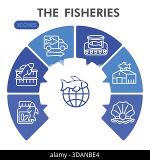 Fisheries symbols collection or sketches. seafood theme icons in line style signs for web and app. Vector graphics isolated on white background Stock Vector