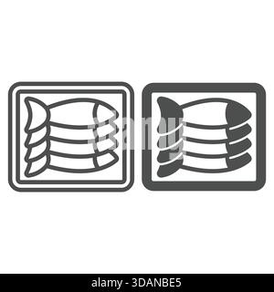Package of canned fish line and solid icon, fishery product concept. Vector graphics. Fish container sign on white background, outline style icon for Stock Vector
