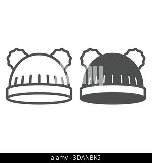 Child hat line and solid icon, winter headwear concept. Vector graphics. Warm wool knitted hat sign on white background, outline style icon for mobile Stock Vector