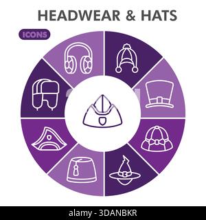 Headwear symbols collection or sketches. hats theme icons in line style signs for web and app. Vector graphics isolated on white background Stock Vector