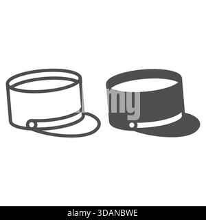 Train inspector hat line and solid icon, speccial forces headwear concept. Vector graphics. Policaman vintage hat sign on white background, outline st Stock Vector