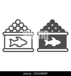 Fish roe in can line and solid icon, fishery product concept. Vector graphics. Canned food jar sign on white background, outline style icon for mobile Stock Vector