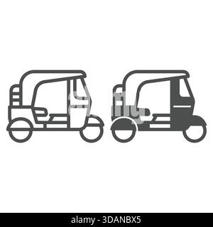 Thai tuktuk taxi cab line and solid icon, town transport concept. Vector graphics. Taxi cart motorbike sign on white background, outline style icon fo Stock Vector