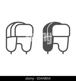 Winter hat with ear protection line and solid icon, headwear concept. Vector graphics. Wool warm hat sign on white background, outline style icon for Stock Vector