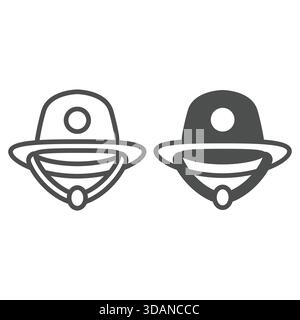 Sheriff man hat line and solid icon, law and order headwear concept. Vector graphics. Hat with emblem and tie sign on white background, outline style Stock Vector