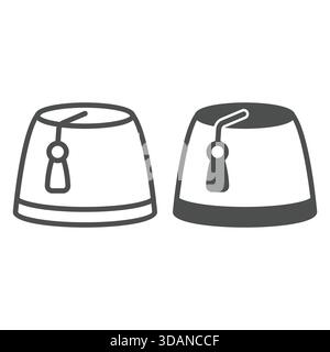 Men skullcap with tassel line and solid icon, arabic headwear concept. Vector graphics. Cylinder hat sign on white background, outline style icon for Stock Vector